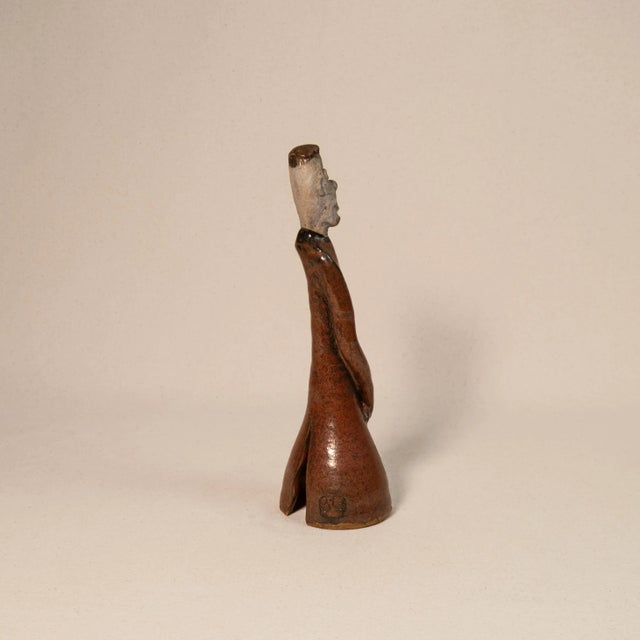 Late 20th Century Vintage Figurative Ceramic Sculpture Elongated Standing Figure With Crossed Arms For Sale - Image 5 of 12