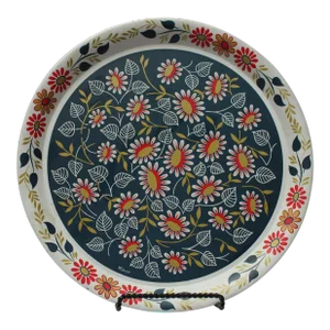 Maxey Folk Art Painted Metal Floral Decorative Tray