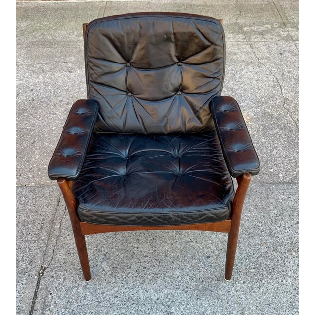 Mid-Century Modern G-Mobel Easy Chair in Black Leather for Göte Möbler, Sweden, 1970s For Sale - Image 3 of 12