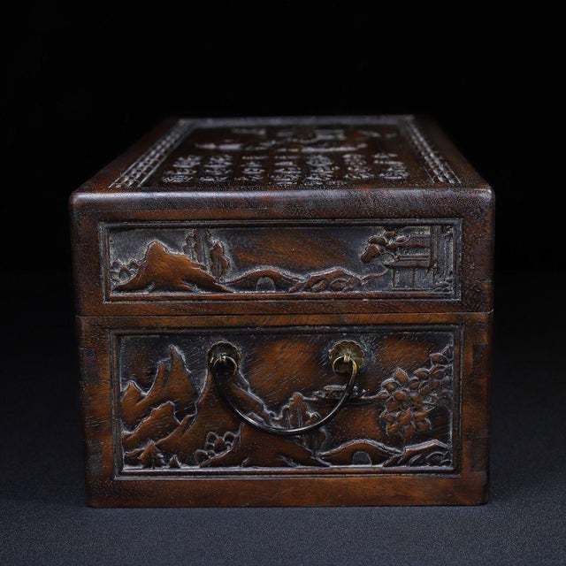Huali Rosewood Box Carved With Landscape & Poetry For Sale - Image 10 of 10