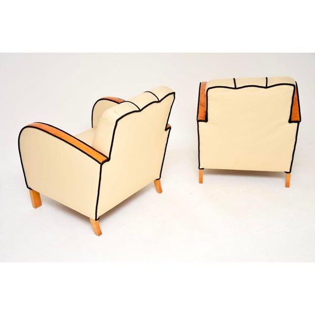 1930s Art Deco Swedish Leather and Satin Birch Armchairs, 1930s, Set of 2 For Sale - Image 5 of 13