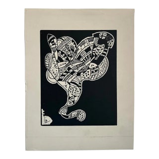 Vintage Mid-Century Abstract Woodblock Print (After Wassily Kandinsky) – C. 1970s For Sale