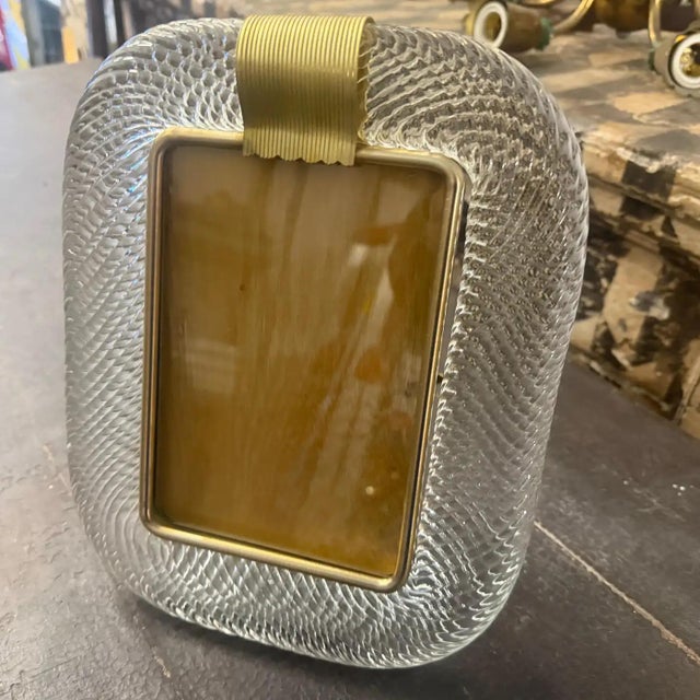 1990s Barovier Style Art Deco Clear Murano Glass Rectangular Picture Frame For Sale - Image 12 of 13