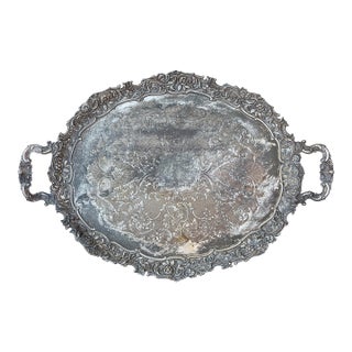 Enormous Ornate Silverplate Serving Bar Tray Dated 1955 For Sale