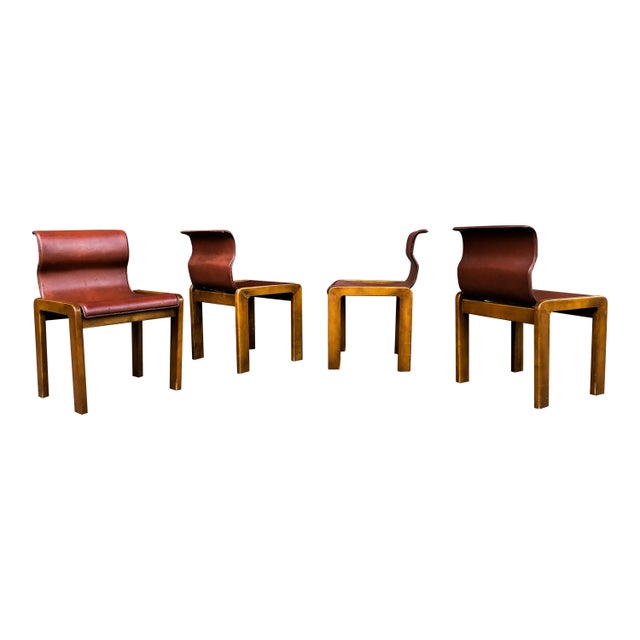 Brown Leather & Plywood Dining Chairs by Tobia & Afra Scarpa, 1966, Set of 4 For Sale - Image 8 of 18
