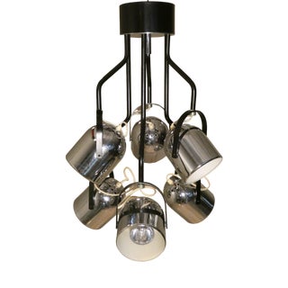 6 Spotlight Steel and Enamel Ceiling Lamp attributed to Goffredo Reggiani, Italy, 1960s For Sale
