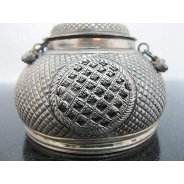 Metal Antique Southeast Asian Silver Betel Nut Censer Box or Incense Burner For Sale - Image 7 of 12