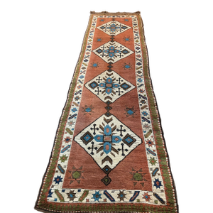 1990s Handwoven Turkish Runner Rug 3'4" X 11'0"