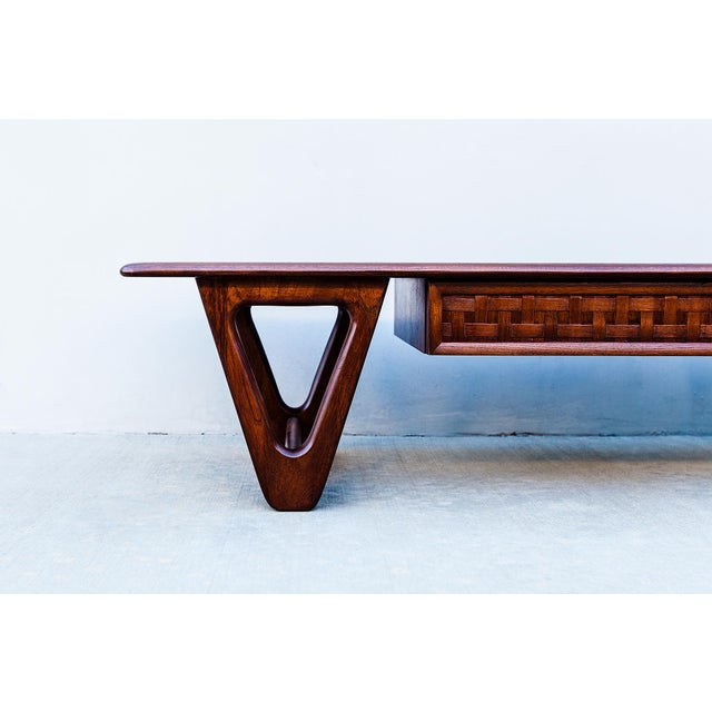 Mid-Century Modern 1960s Restored Mid Century Lane "Perception" Coffee Table With Basketweave Drawer For Sale - Image 3 of 12