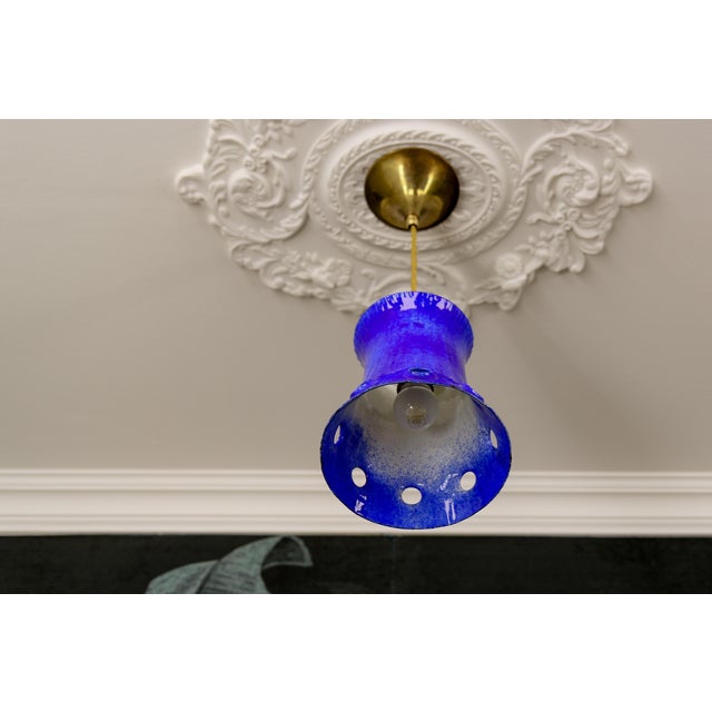 Mid-Century Modern Blue Enameled Iron Pendant Light, 1960s For Sale - Image 11 of 18