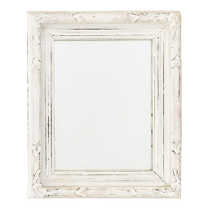 Folk Art White Painted Carved Wood Framed Mirror