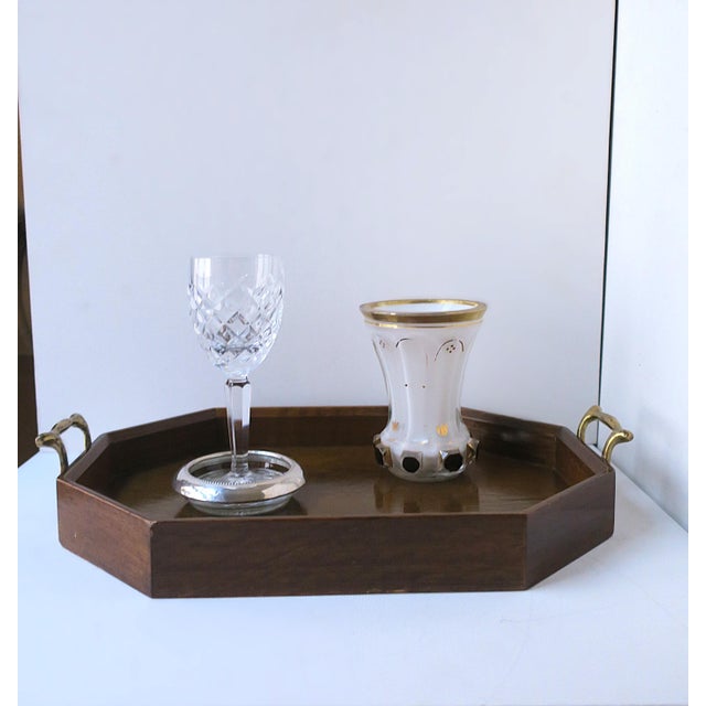 Brown Wood and Brass Serving Tray For Sale - Image 8 of 12