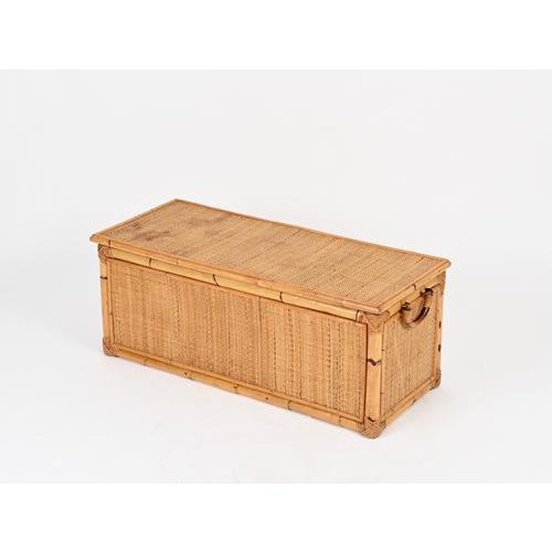 1970s Mid-Century Modern French Riviera Storage Chest in Bamboo and Wicker, 1970 For Sale - Image 5 of 12