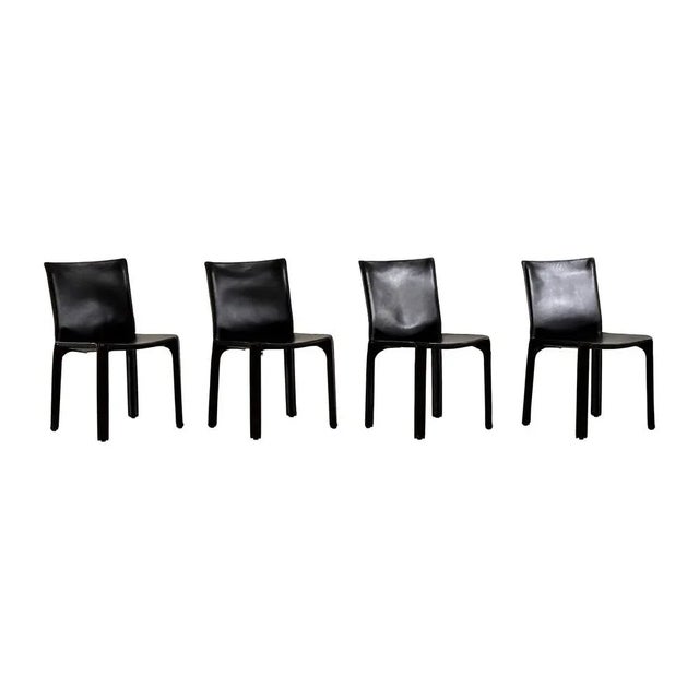 Black Black Leather Cab 412 Chairs attributed to Mario Bellini for Cassina, 1970s, Set of 4 For Sale - Image 8 of 8