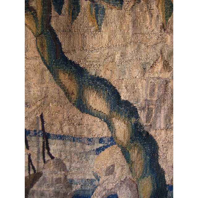 Flemish Verdure Tapestry Two Herons Eating a Frog , Fantasized Giraffe and Boat , Circa 1700 For Sale - Image 17 of 18