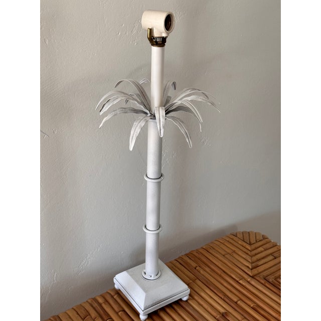 Metal Palm Tree Tole White Lamps - Pair For Sale - Image 7 of 9