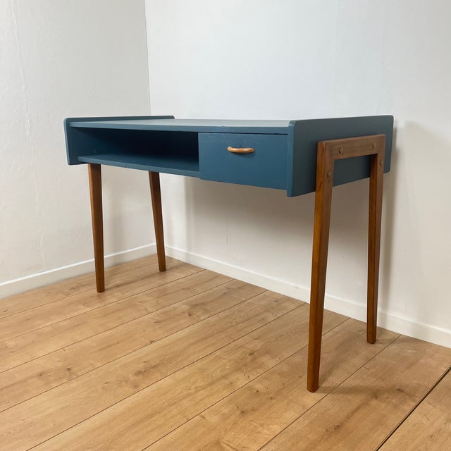 Mid-Century Modern Vintage Desk in Petrol Blue, 1960s For Sale - Image 3 of 15