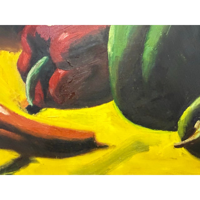 Red Vintage Still Life With Peppers Oil on Board Signed For Sale - Image 8 of 12