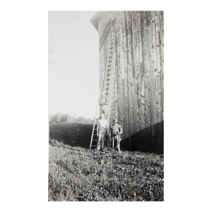 Early 20th Century Farmers Barn and Ladder Snapshot Photograph