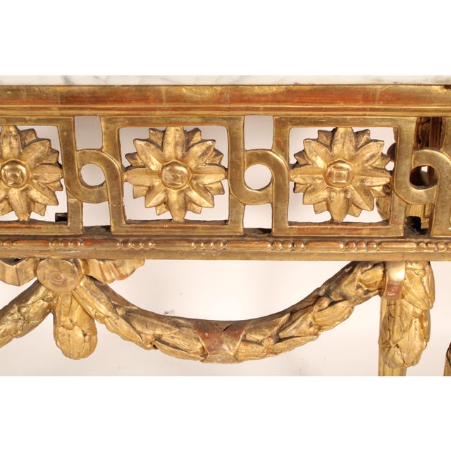 Antique Continental Louis XVI Style Gilt Wood Marble Top Console Table For Sale - Image 9 of 14