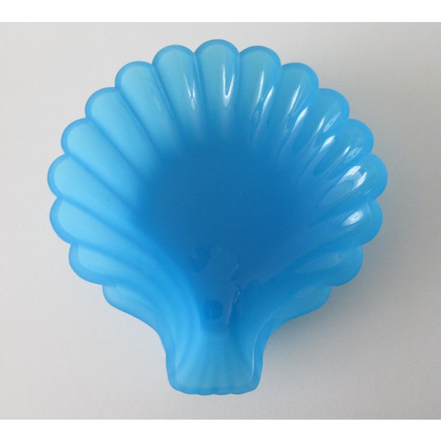 Vintage C.1890's - C.1910 French Blue Opaline Glass, Large Scalloped Shell-Shaped Center/Display Bowl For Sale - Image 13 of 13