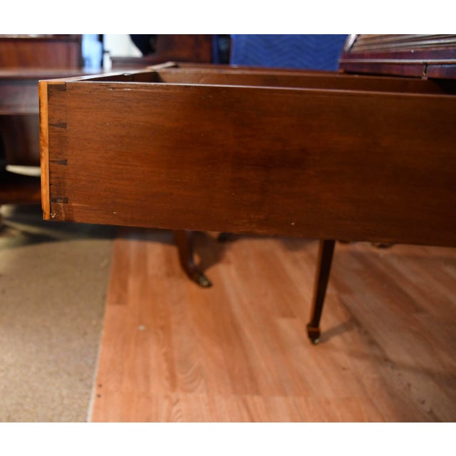 1870s Antique English Regency Mahogany Inlaid Cylinder Tambour Roll-Top Desk For Sale - Image 12 of 18