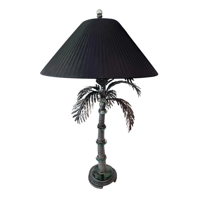 Mid 20th Century Table Lamp in Shape of Palm Tree with Art Glass Disks and Metal Metal Fronds For Sale