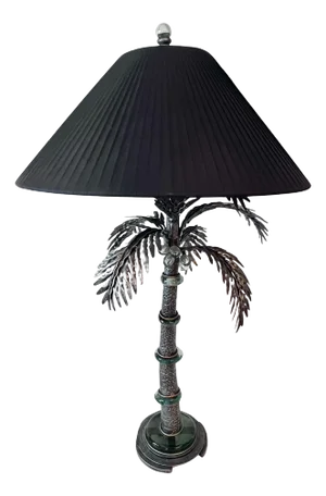Mid 20th Century Table Lamp in Shape of Palm Tree with Art Glass Disks and Metal Metal Fronds