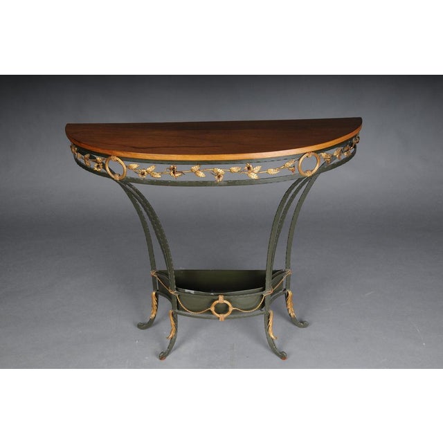 Elegant Country House Wall Console, France, Wrought Iron with Gold. Beautiful, elegant console table, dark green wrought...