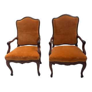 Pair of 18th Century Italian Walnut Upholstered Arm Chairs For Sale