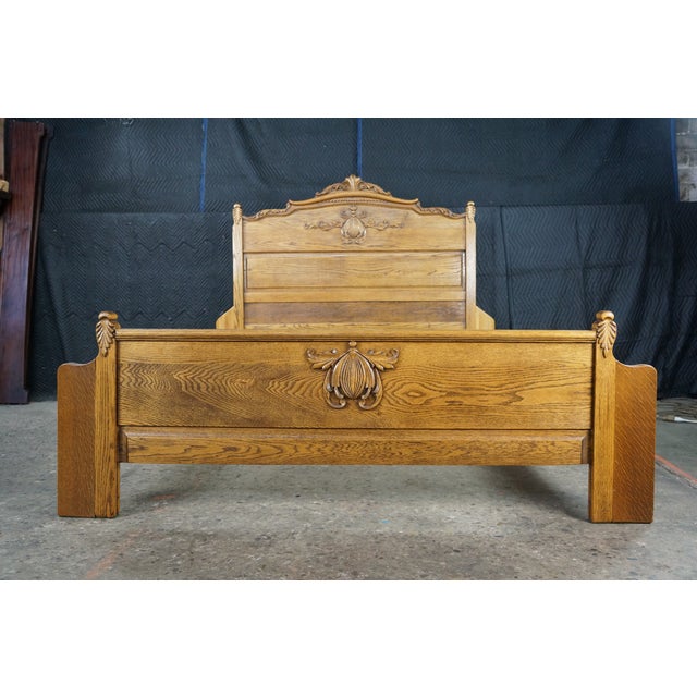 Late 19th Century Antique 19th Century American Victorian Carved Oak Full to Queen Size Bed For Sale - Image 5 of 18
