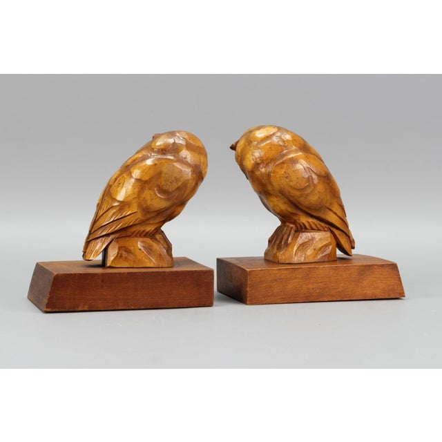 Hand Carved Owl Wooden Bookends, Germany, 1930s, Set of 2 For Sale - Image 10 of 18