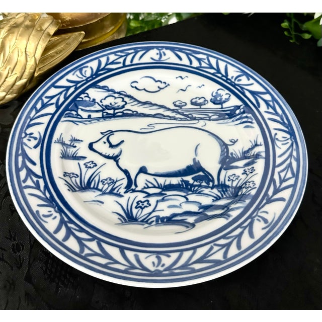 1980s Williams-Sonoma Brittany Blue & White Farm Scene Plates - 6 PCS For Sale - Image 9 of 12