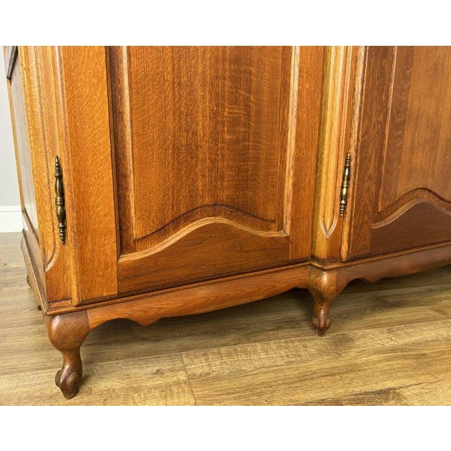 Vintage French Louis XVI Style Carved Oak 4-Door Wardrobe For Sale - Image 9 of 15