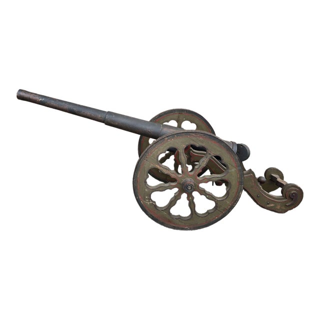 Large Antique 19th Folk Art Handmade Wood Canon in Old Original Paint For Sale