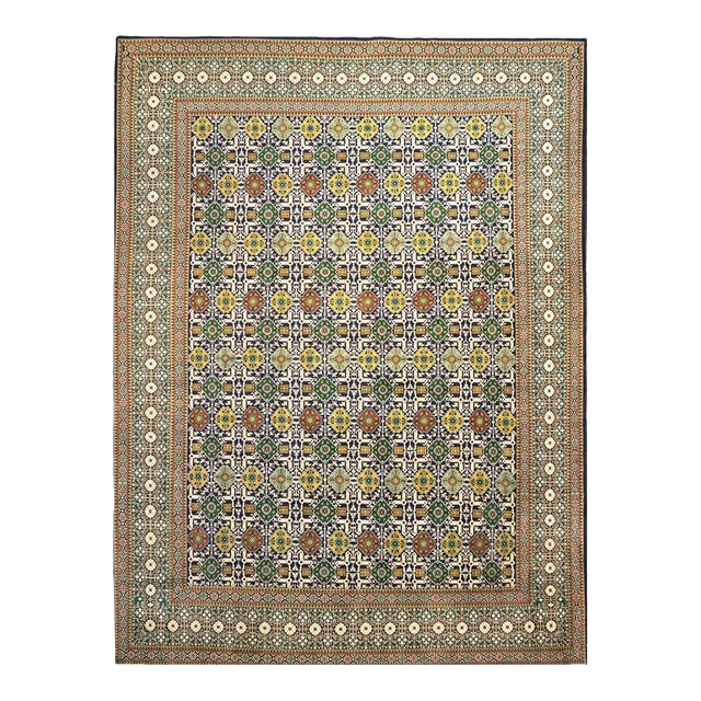 Antique Persian Tabriz Wool 10X14 Green, Yellow & Ivory Handmade Area Rug #9902346 For Sale