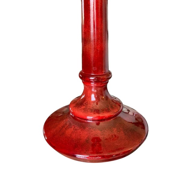 Red Tall Red Lacquered Faux Goatskin Candlestick, 1980's For Sale - Image 8 of 10