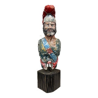 Vintage Carved Polychrome Ship's Figurehead Bust - HMS Ajax For Sale
