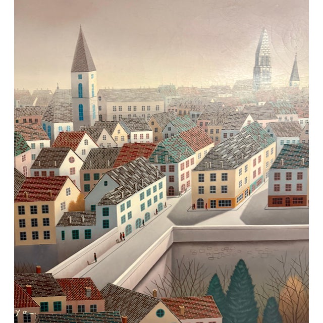 Foussa Itaya, Large Surrealist French Japanese European Cityscape Oil painting Foussa Itaya, c.1950's For Sale - Image 4 of 10