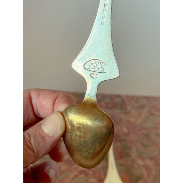 Anton Michelsen Anton Michelsen Gilded Sterling Silver and Enamel Christmas Fork and Spoon Set, Denmark, 1965 For Sale - Image 4 of 10