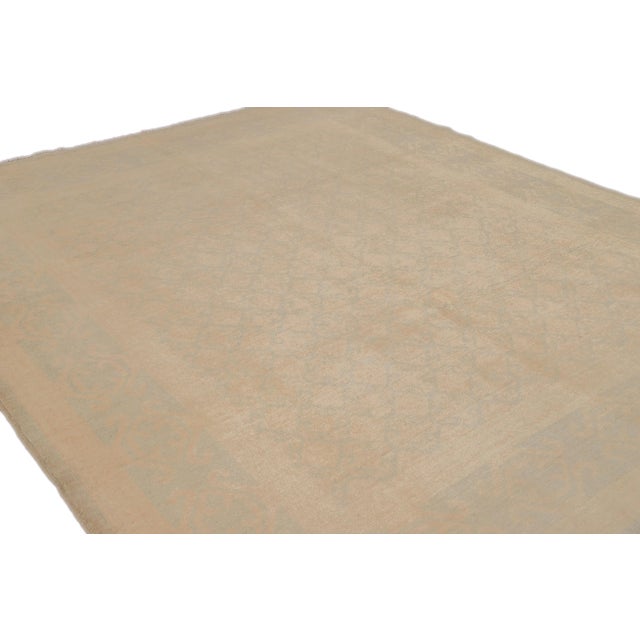 2010s Modern Khotan Style Tan Handmade Geometric Wool Rug For Sale - Image 5 of 9