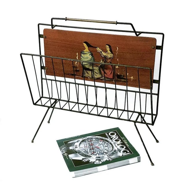 Enameled Iron and Painted Wood Magazine Rack, 1950s For Sale - Image 6 of 7