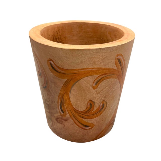 Vintage Hand-Painted Turned Wood Cachepot / Planter For Sale - Image 4 of 12