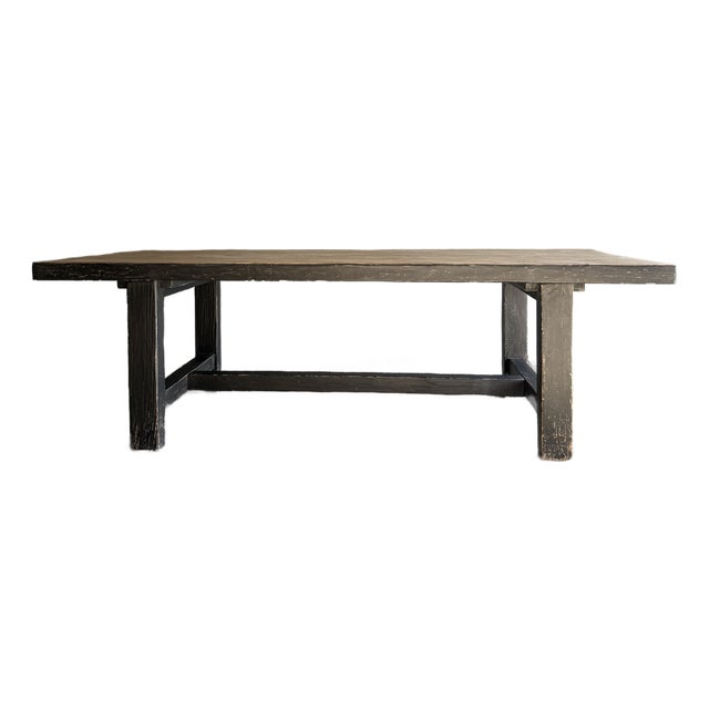 Reclaimed Elm Wood Dining Table in Natural and Black Distress For Sale