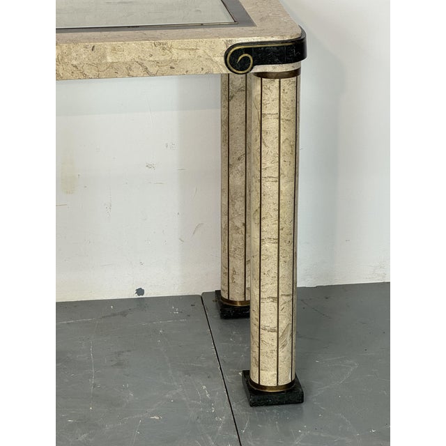 Vintage Italian Style Console Table in Stone Marquetry and Brass Details with Glass Top from Maitland Smith, 1980s For Sale - Image 10 of 16
