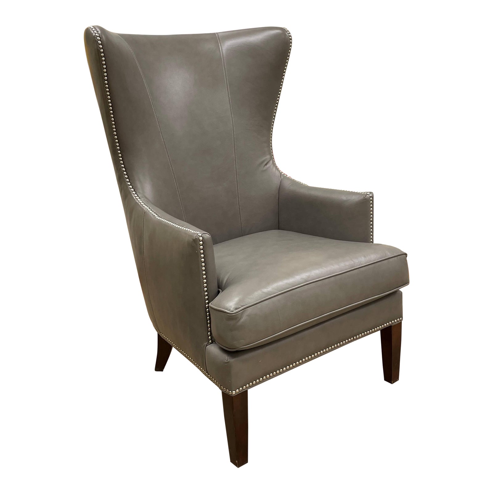 Bassett Furniture Leather Whitney Contemporary Wing Chair Chairish
