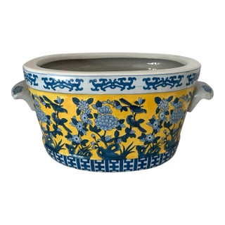 Vintage Yellow & Blue Chinoiserie Foot Bath Planter For Sale