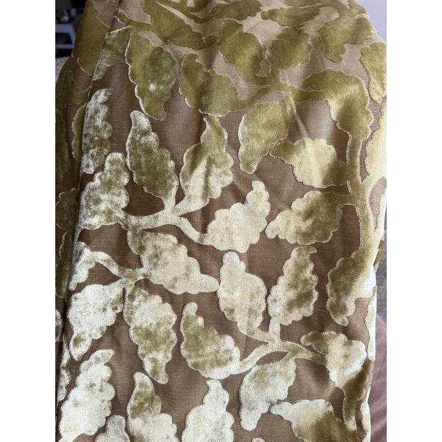 A striking set of five custom cut-velvet drapery panels, originally fabricated for an Ethan Allen designer showroom...