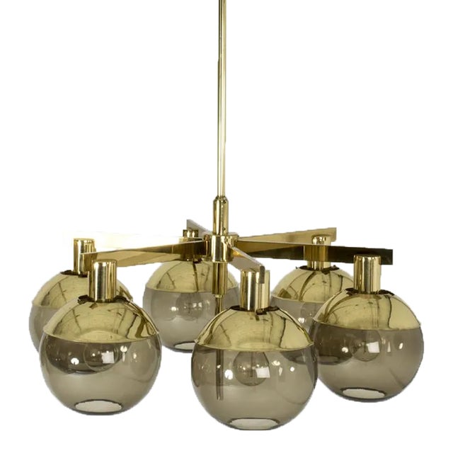 Brass and Glass Chandeliers by Hans-Agne Jakobsson for Hans-Agne Jakobsson AB Markaryd, 1960s, Set of 2 For Sale
