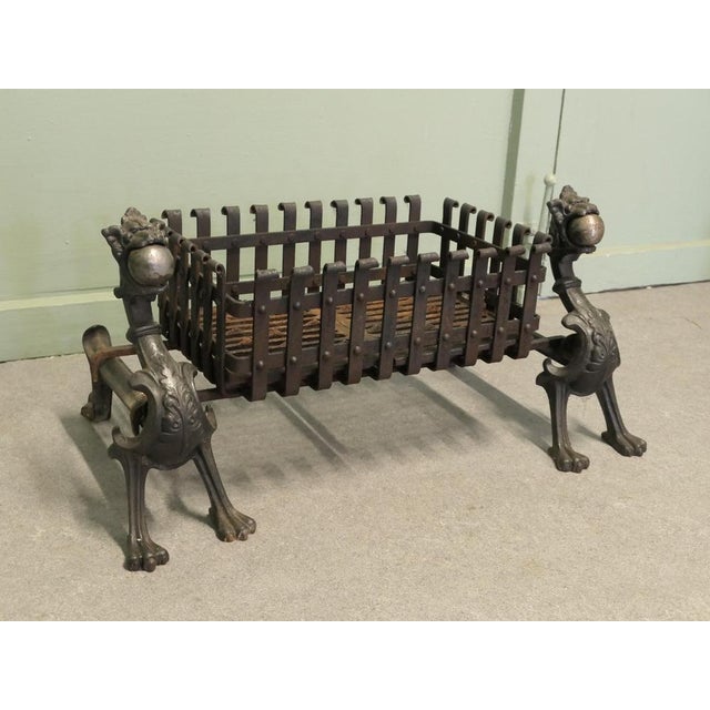 Gothic Inglenook Grate Set on Dragon Andirons For Sale - Image 4 of 8